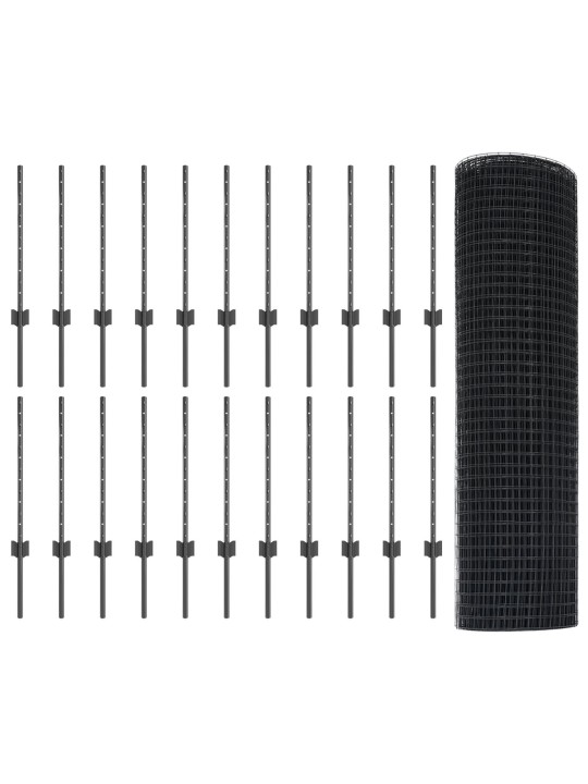 Hitsaustuottettu aita, jossa 22 u-pylvästä, harmaa 0.5x50 m teräs