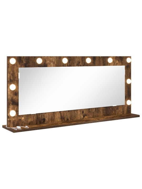 Meikkimuotoilija led-valoilla, savutetusta tammi 100x45x18 cm