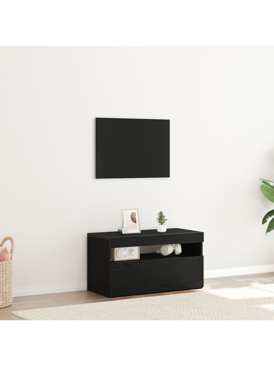 Tv-taso led-valoilla, musta tammi, 75 x 35 x 40 cm, teknistä puuta