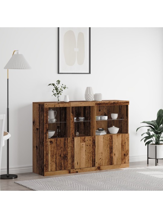 Sivupöytä led-valoilla vanha puu 142.5x37x100 cm