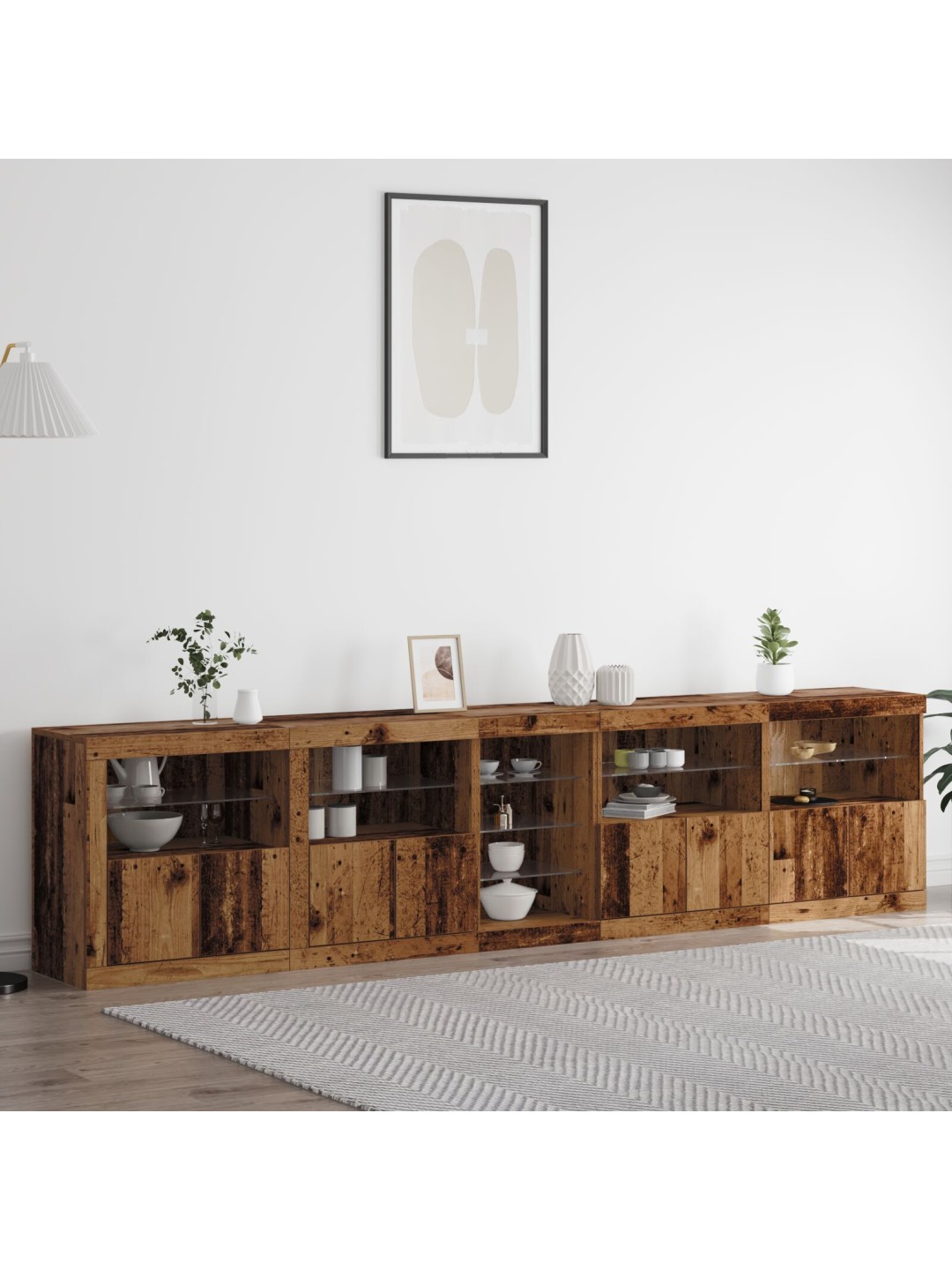 Sivupöytä led-valoilla vanha puu 283x37x67 cm teollisuuspuu
