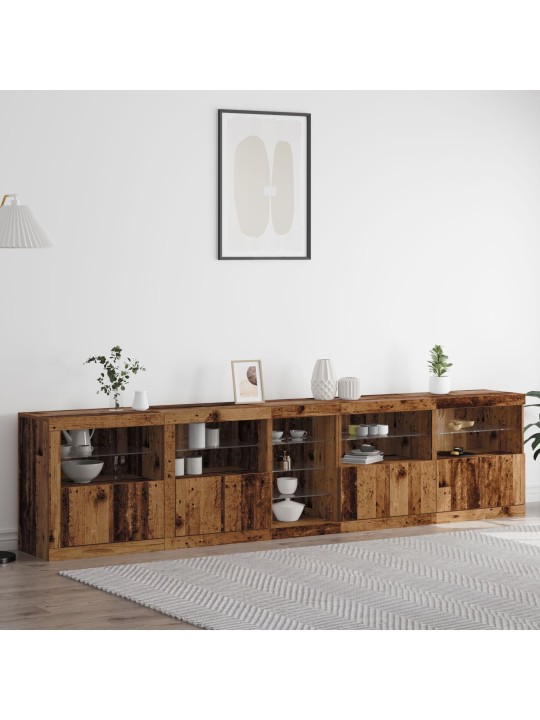 Sivupöytä led-valoilla vanha puu 283x37x67 cm teollisuuspuu