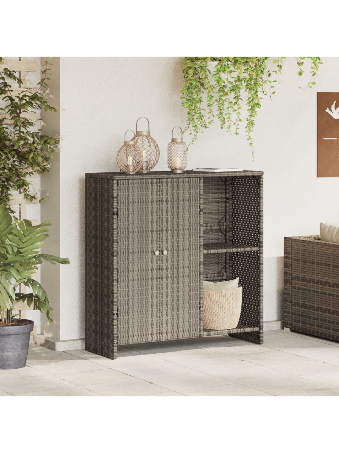 Säilytyskaappi harmaa 100x36x102 cm rottinki