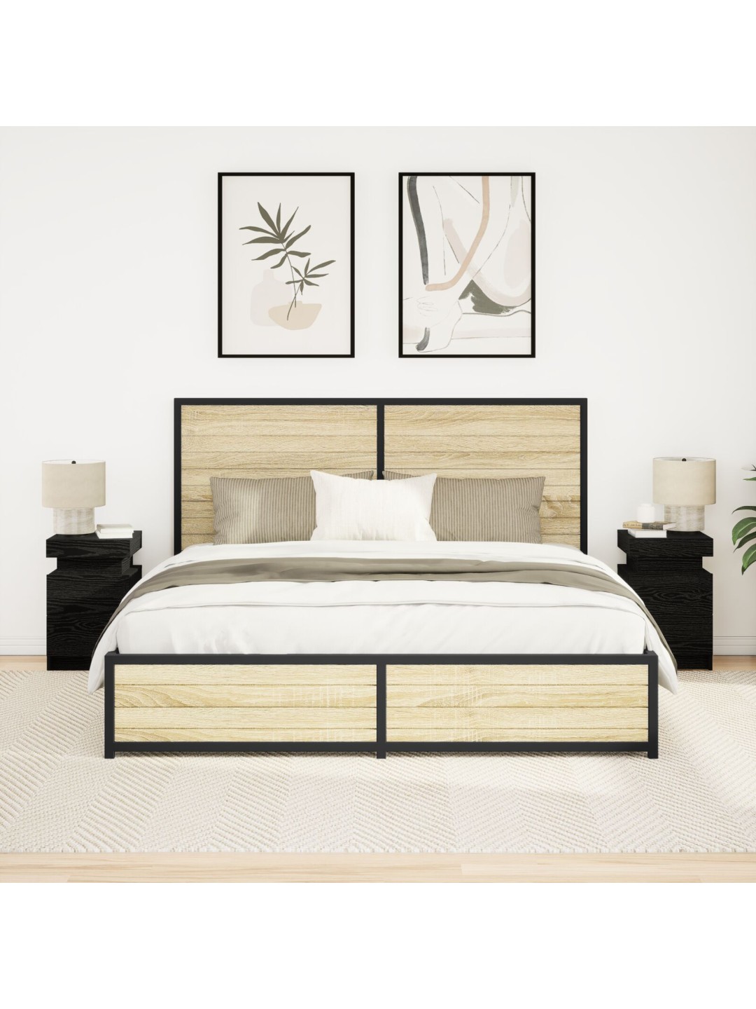 Yöpöytä led-valoilla 2 kpl musta tammi 35x39x55 cm