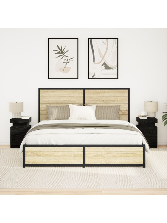 Yöpöytä led-valoilla 2 kpl musta tammi 35x39x55 cm