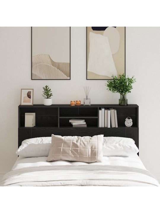 Headboard Cabinet mustasta tammesta - 160x19x103.5 cm valmistettu keinotekoisesta puusta