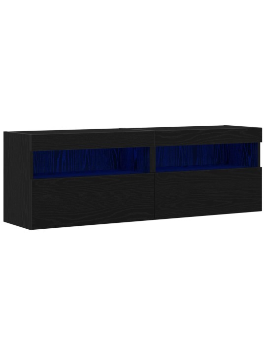 Tv-seinähyllyt led-valoilla 2 kpl musta tammi 60x30x40 cm