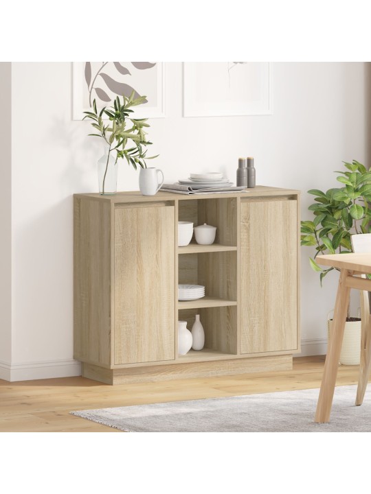 Sivupöytä led-valaistuksella sonoma tammi 90x32x75 cm tekninen puu