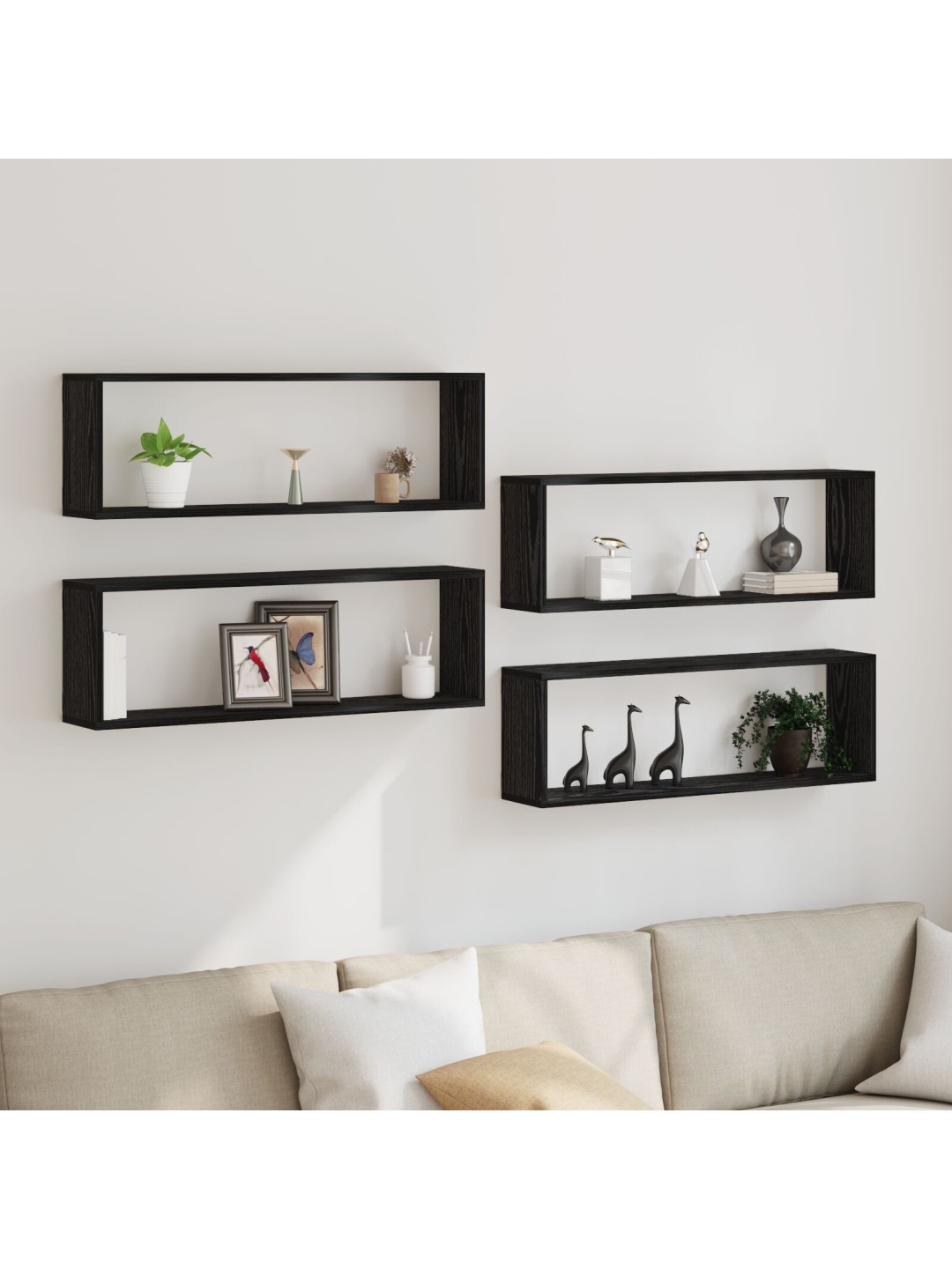 Seinähyllyt 4 kpl musta tammi 80x15x26 cm tekninen puu