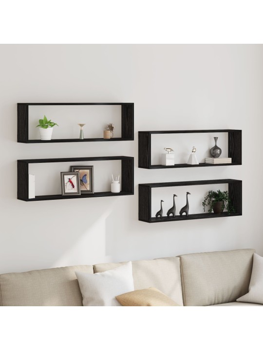 Seinähyllyt 4 kpl musta tammi 80x15x26 cm tekninen puu