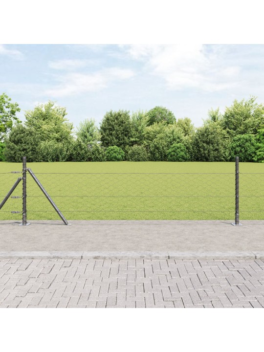 Kuusikulmainen Aita Harmaa 0.4x50 m Teräs, Aitarakenteet Peruslaatoilla 13 kpl Ø32mm 50cm Galvanoitu Teräs