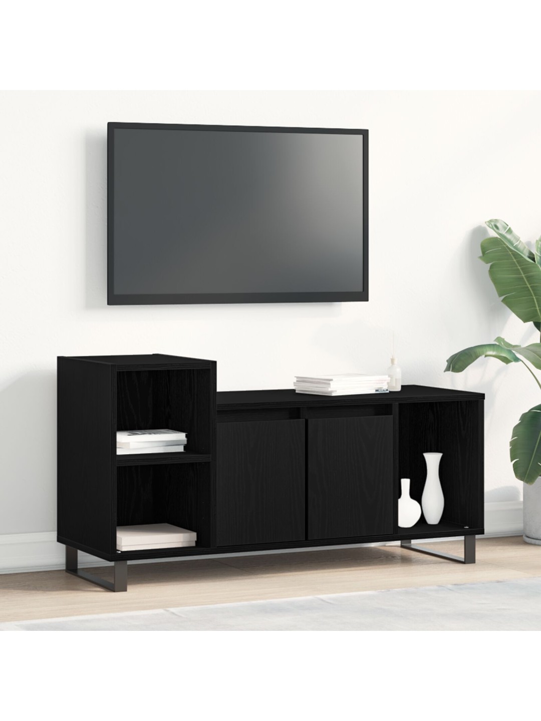 Tv-kaappi musta tammi 100x35x55 cm tehty puusta