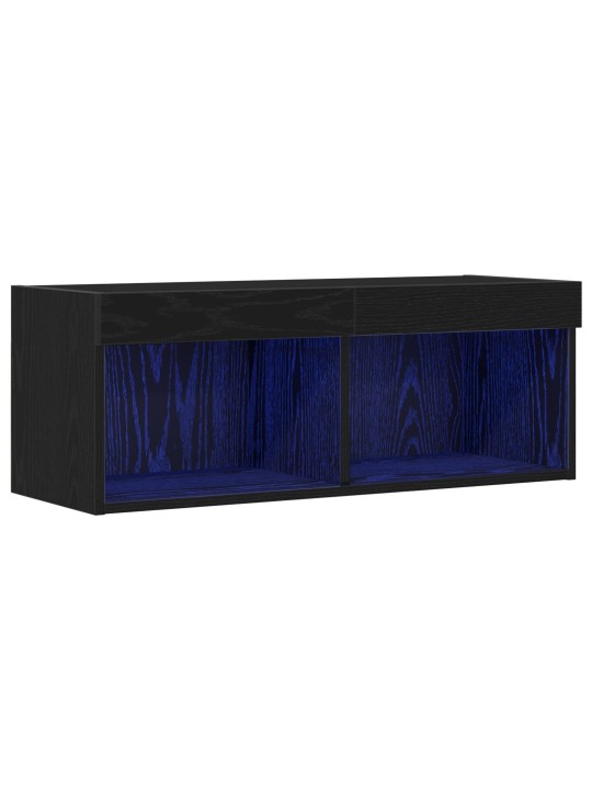 Tv-seinäkaappi led-valoilla musta tammi 80x30x30 cm