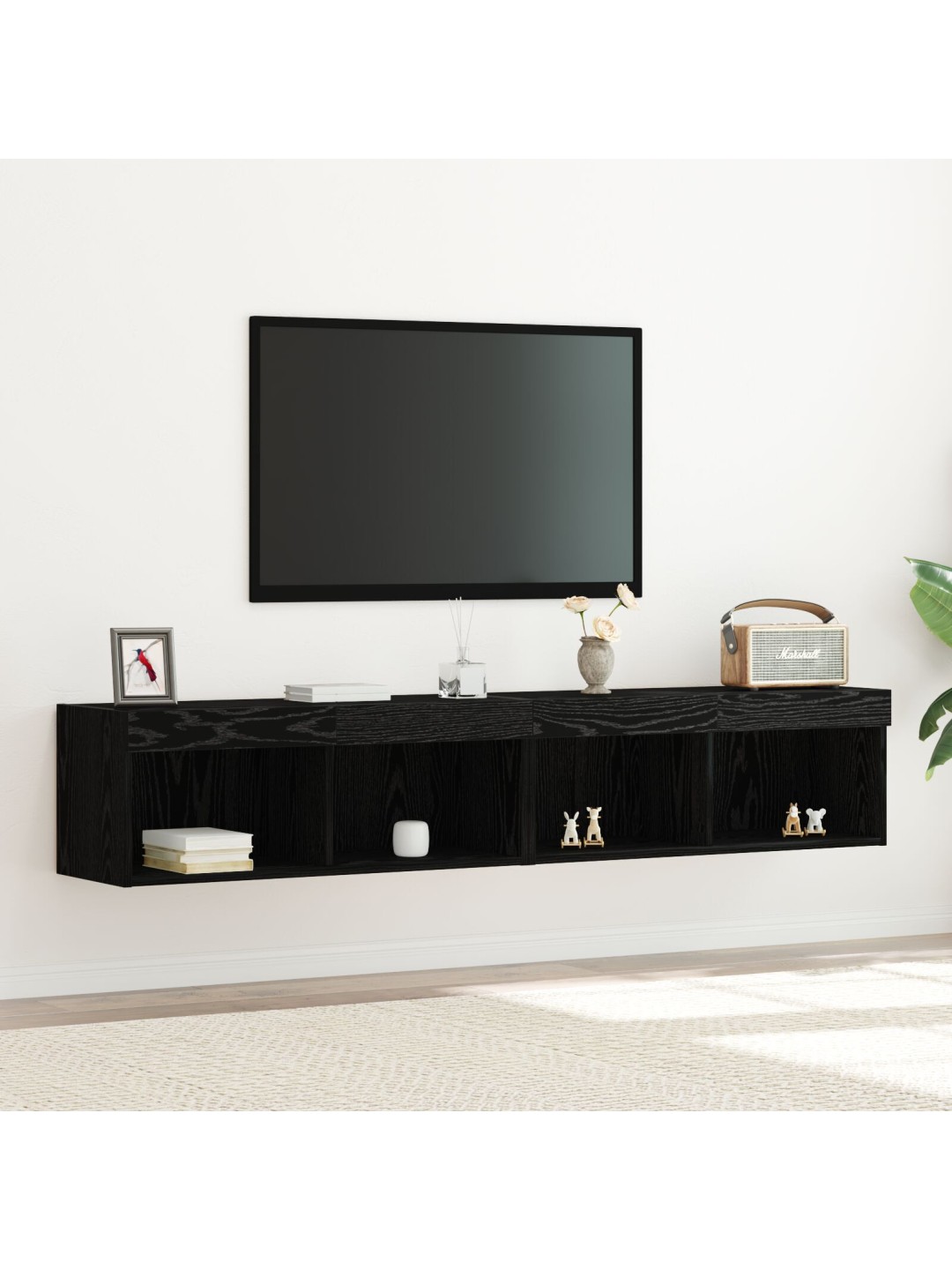 Tv-seinähyllyt led-valoilla 2 kpl musta tammi 80x30x30 cm