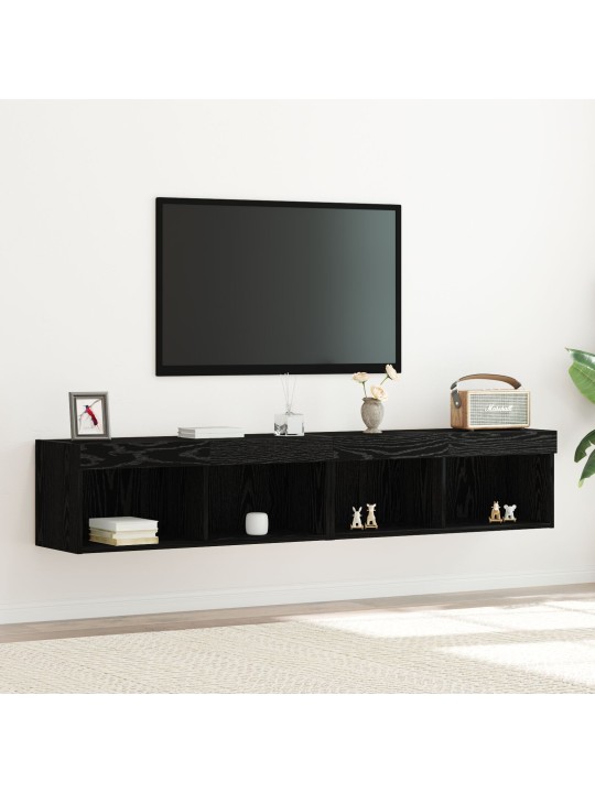 Tv-seinähyllyt led-valoilla 2 kpl musta tammi 80x30x30 cm