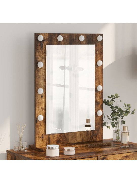 Meikkipöytä savutettu tammi puu, lasi 70 x 50 x 18 cm peili