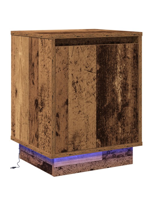 Yöpöytä led valolla vanha puu 39x34.5x50 cm