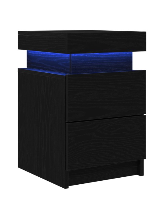 Yöpöytä led-valoilla musta tammi 35x39x55 cm