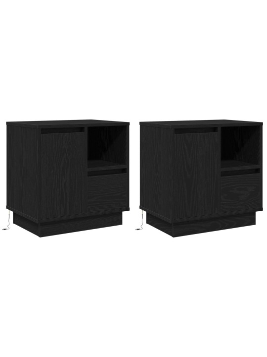 Yöpöydät led-valoilla 2 kpl musta tammi 50x34,5x50 cm
