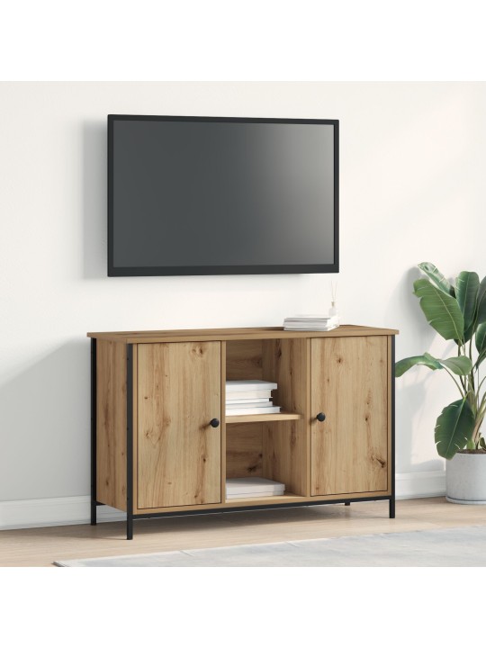 Tv-kaappi musta tammi 101x35x65 cm karkaistu puu ja teräs