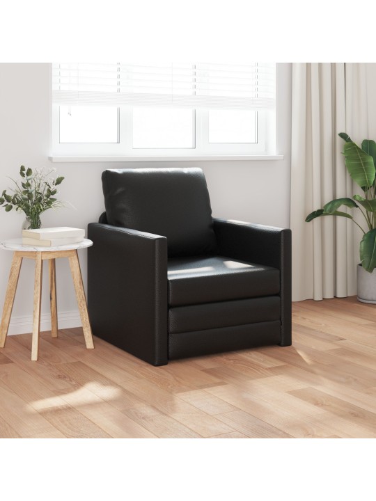 Floor sofa bed 2-in-1 musta 74x77x81 cm keinonahka