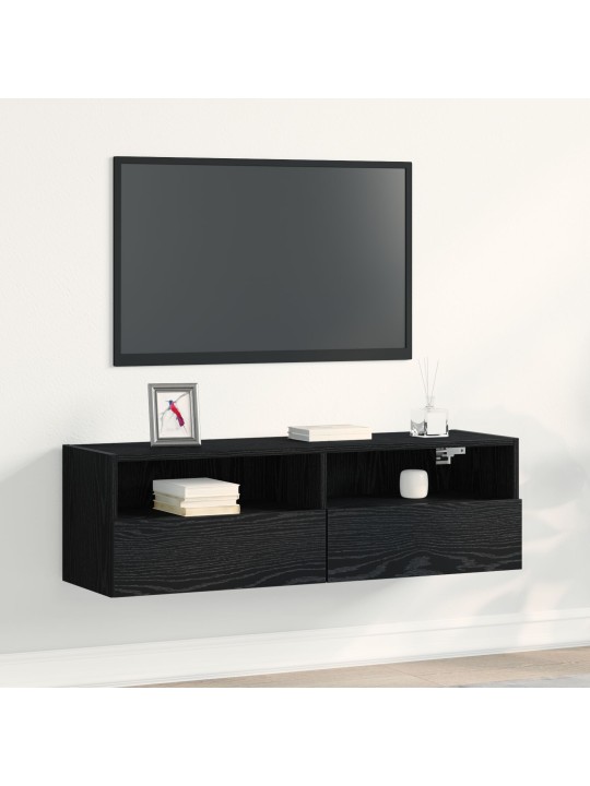Tv-seinäkaappi musta tammi 100x30x30 cm tekninen puu