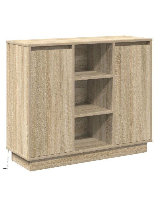 Sivupöytä led-valaistuksella sonoma tammi 90x32x75 cm tekninen puu