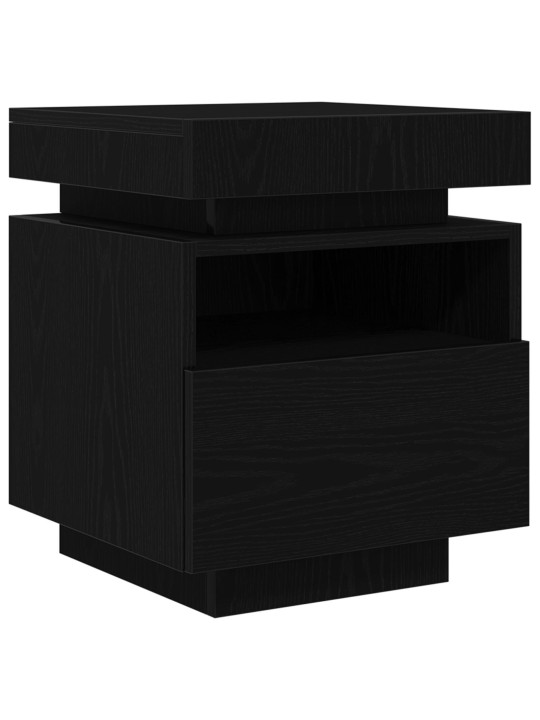 Yöpöytä led-valoilla musta tammi 40x39x48,5 cm