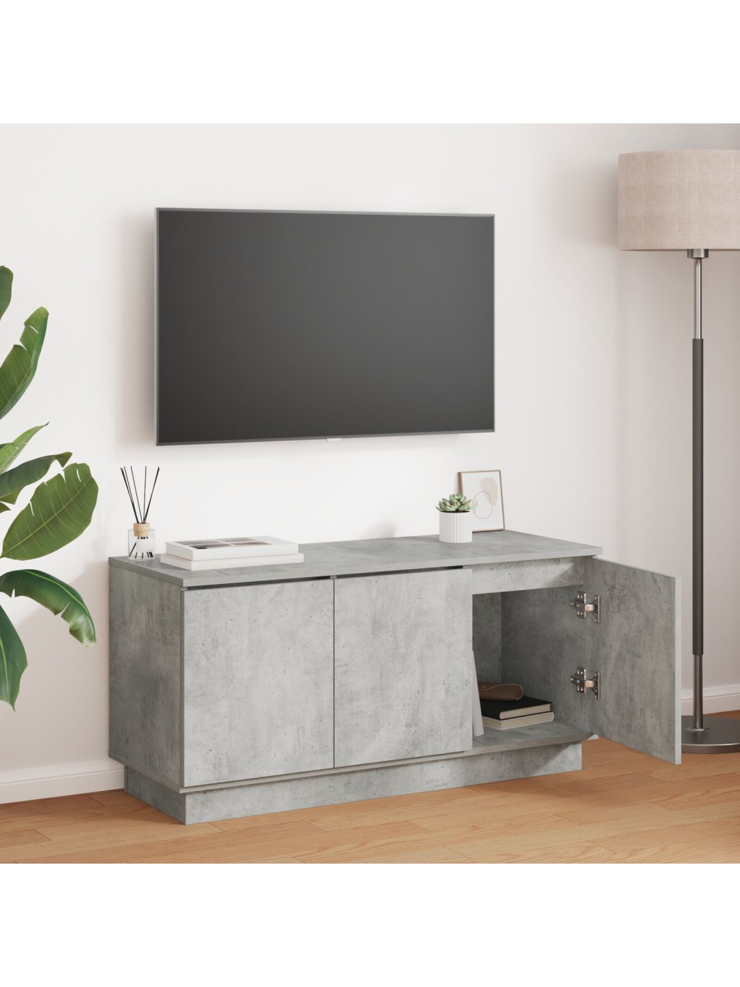 Tv-kaappi betoniharmaa 100x38x49 cm tekninen puu