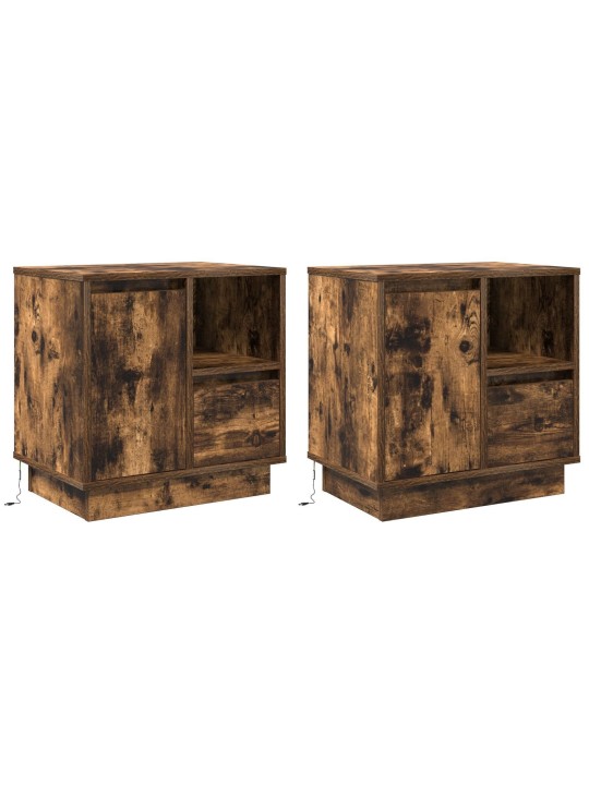 Yöpöydät led-valoilla 2 kpl savutettu tammi 50x34,5x50 cm