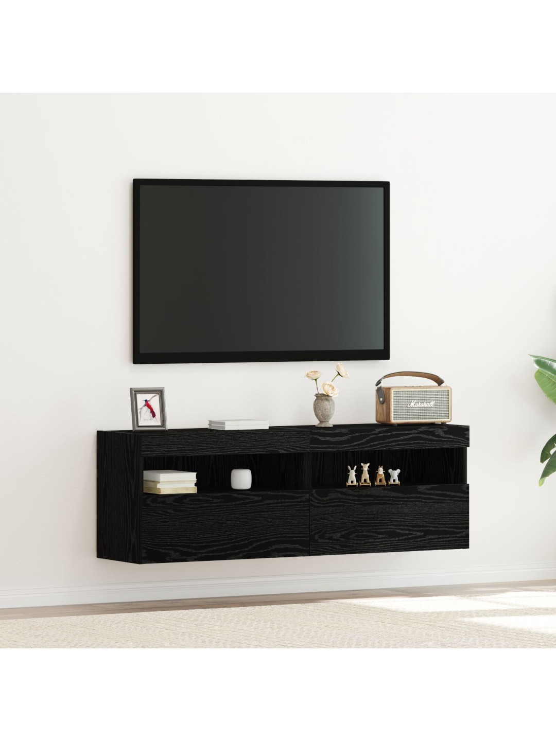 Tv-seinähyllyt led-valoilla 2 kpl musta tammi 60x30x40 cm