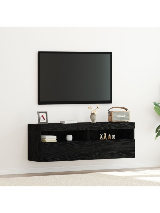 Tv-seinähyllyt led-valoilla 2 kpl musta tammi 60x30x40 cm