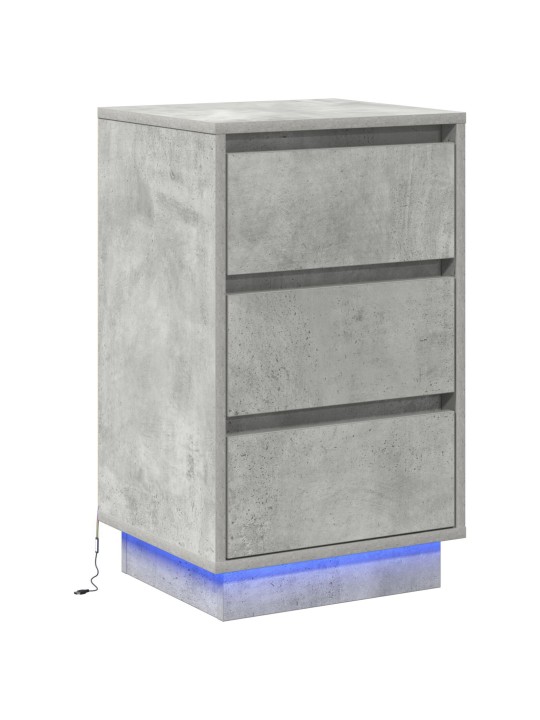 Yöpöytä led:llä harmaasta betonista 39x34.5x65 cm tekninen puu