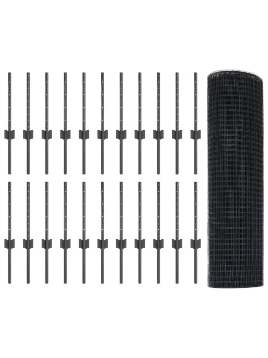 Hitsaustekniikalla valmistettu aita 22 u-pylvään kanssa harmaa 0.4x50 m teräs
