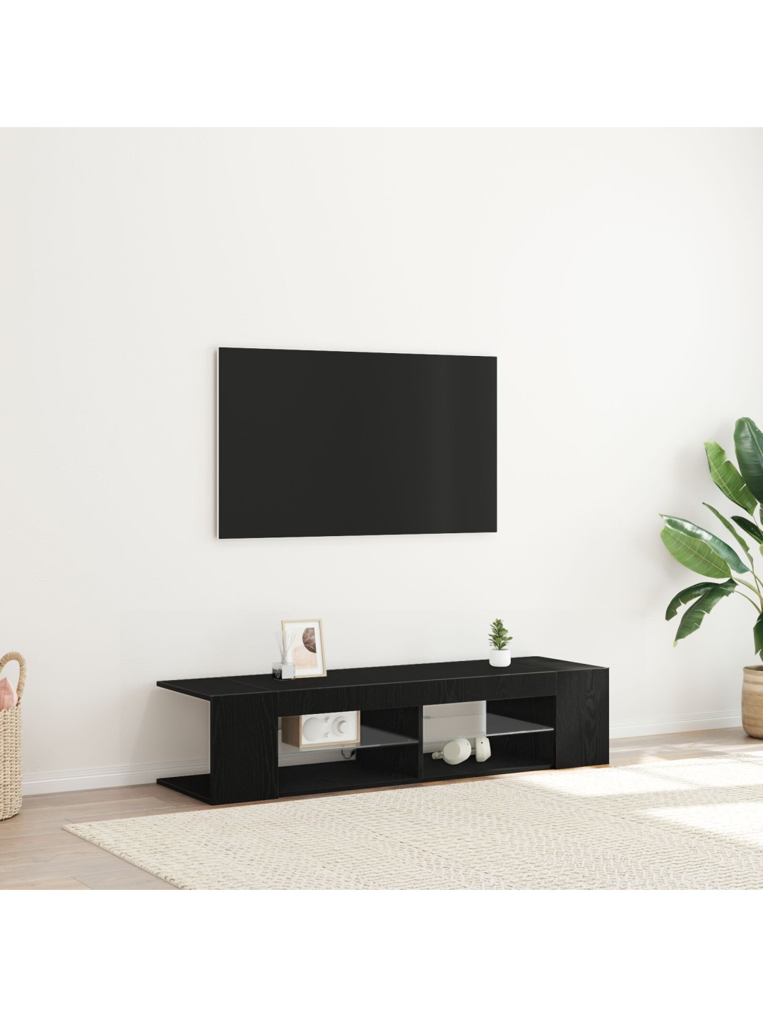 Tv-taso led-valoilla, musta tammi, 135x39x30 cm, tekninen puu