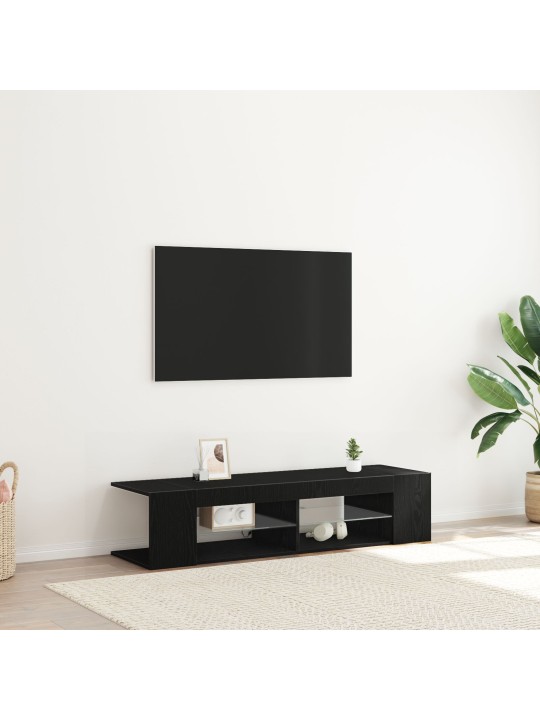Tv-taso led-valoilla, musta tammi, 135x39x30 cm, tekninen puu