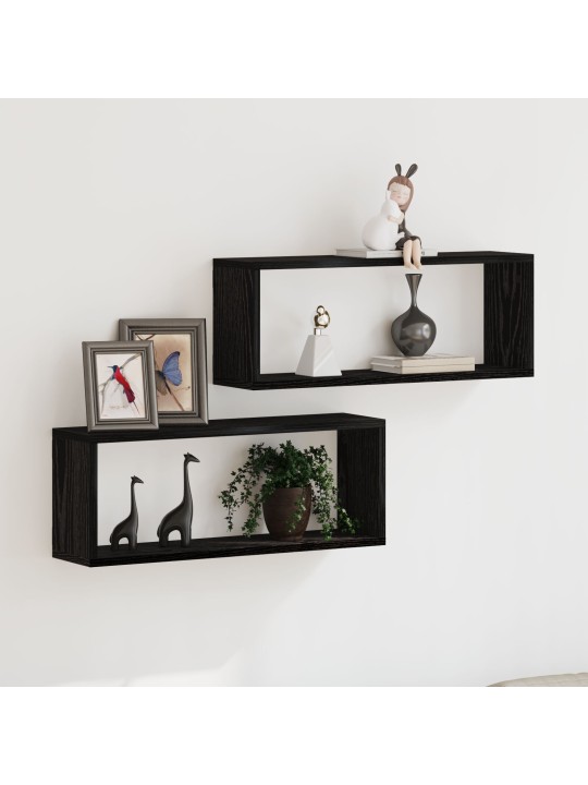 Seinähyllyt 2 kappaletta musta tammi 60x15x23 cm valmistettu keinotekoisesta puusta