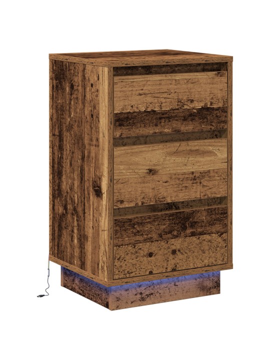 Yöpöytä led:llä vanha puu 39x34.5x65 cm tekninen puu