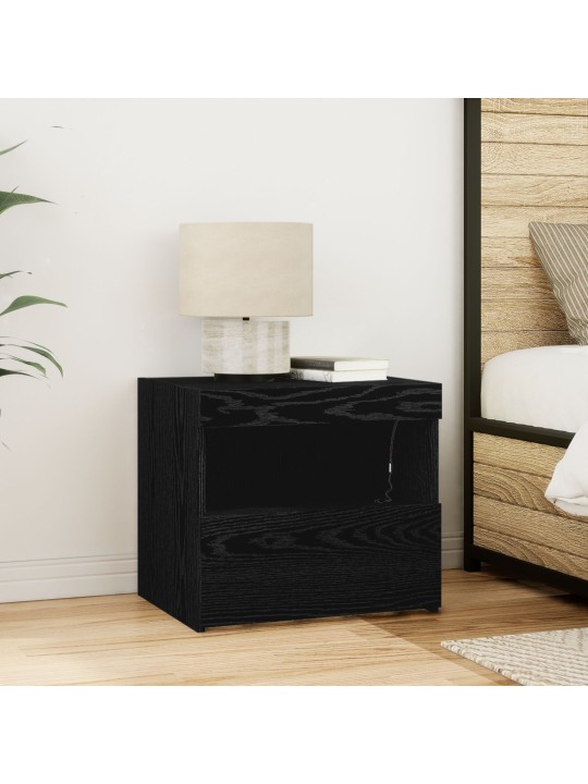 Yöpöytä led-valoilla musta tammi 50x40x45 cm
