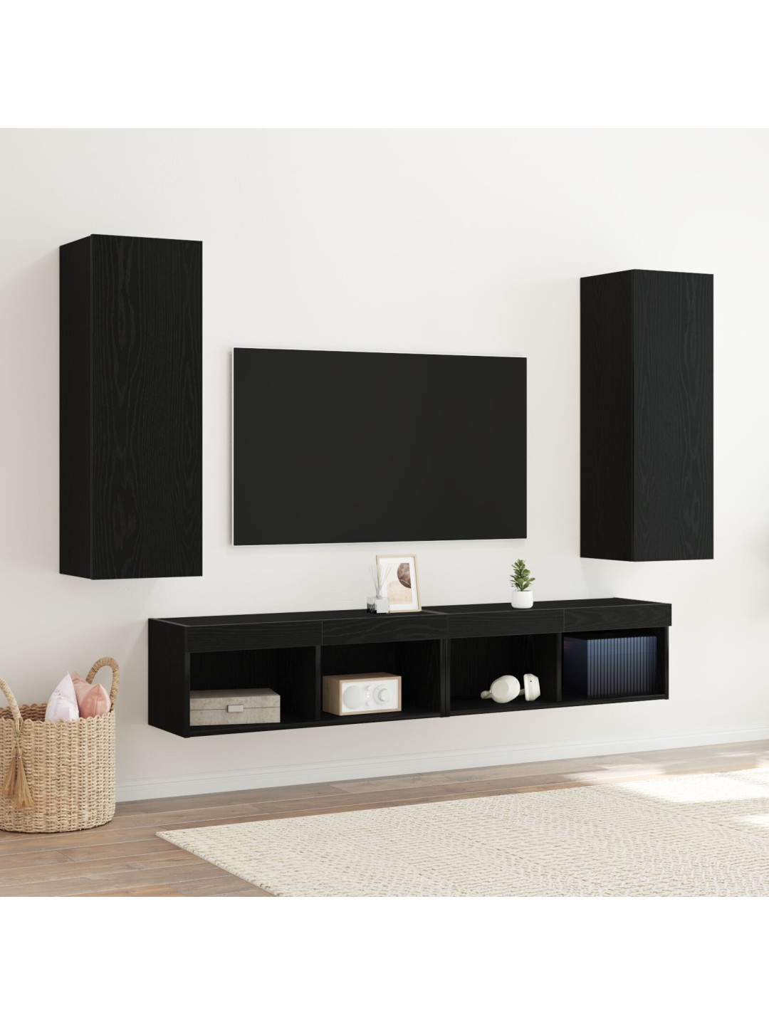 Seinäkiinnitettävät tv-kaapit 2 kpl musta tammi 30,5x30x90 cm teknopuu