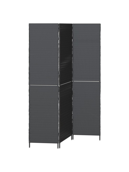 Huoneen jakaja 3 paneelia kokoontaitettava musta 146x180 cm polyrottinki