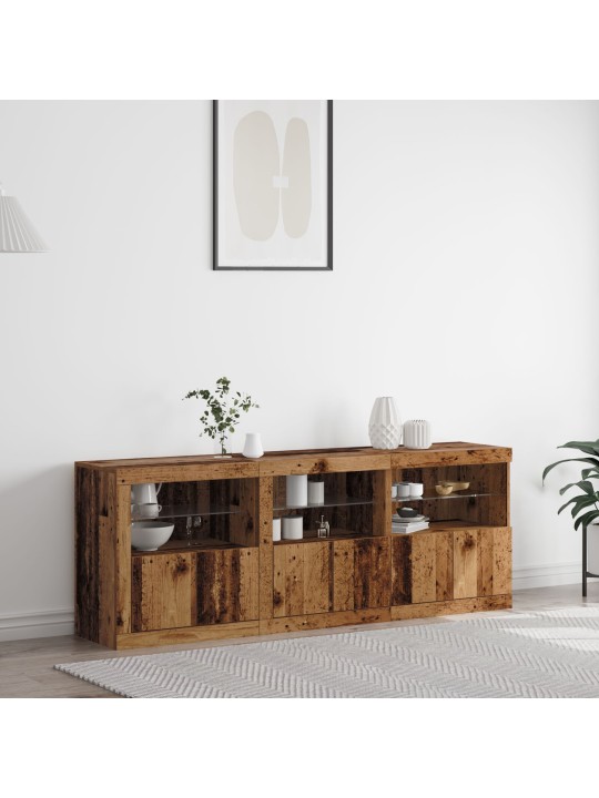 Sivupöytä led-valoilla vanha puu 181,5x37x67 cm teollinen puu