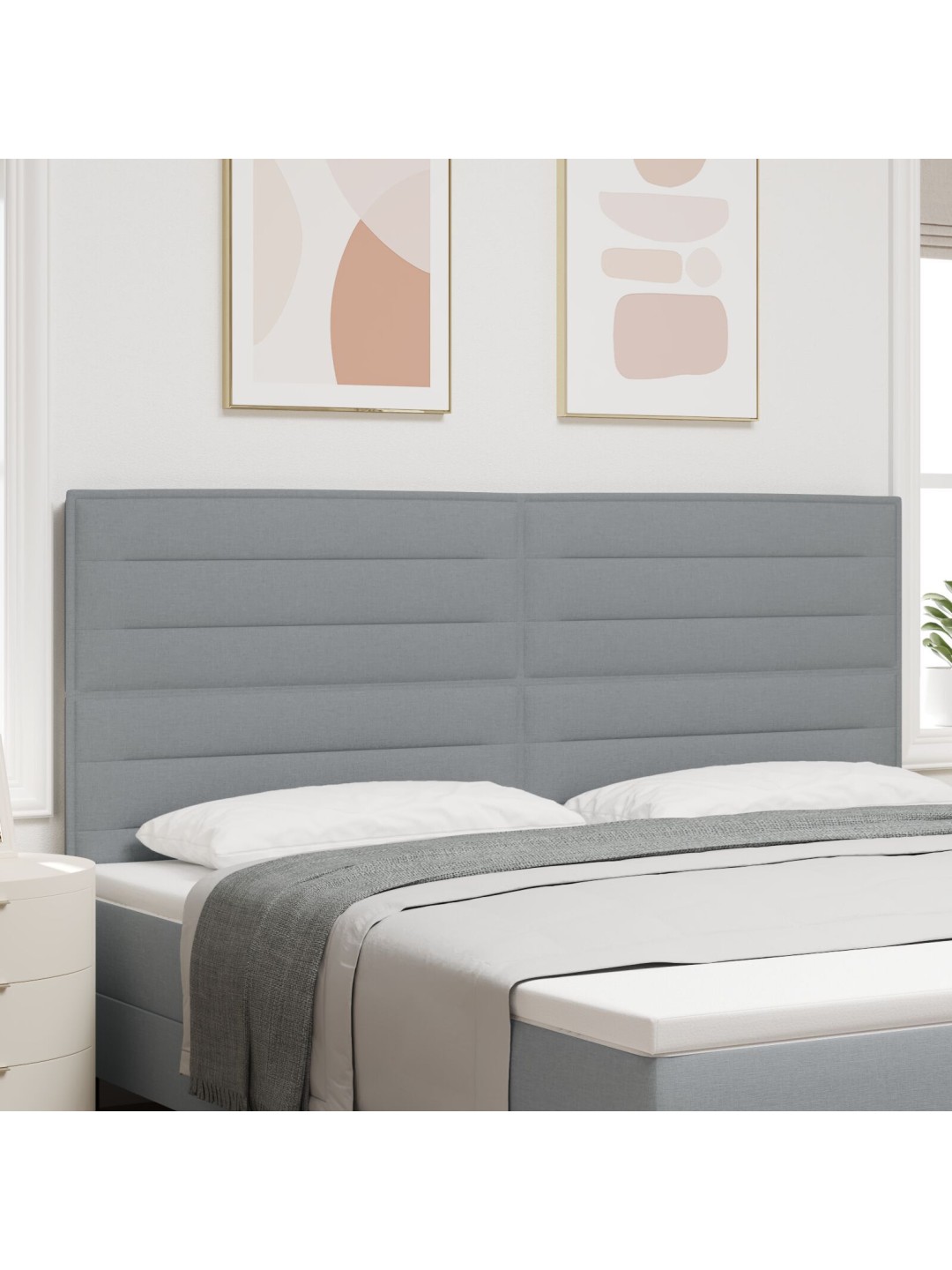 Sängynpääty linjat design vaaleanharmaa 200 cm kangas