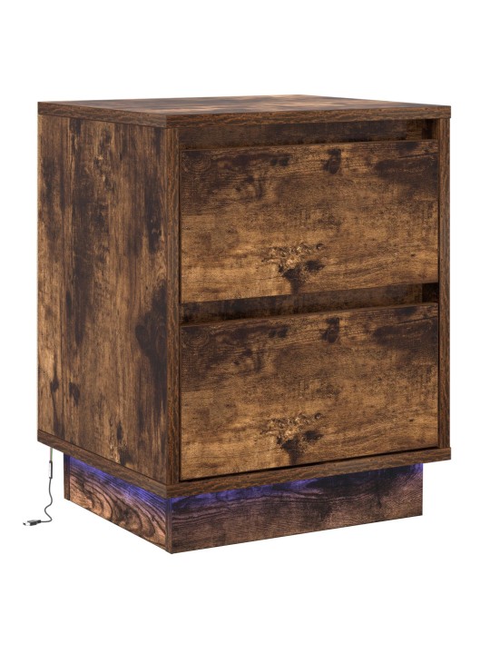 Yöpöytä led-valoilla savutettu tammi 39x34.5x50 cm