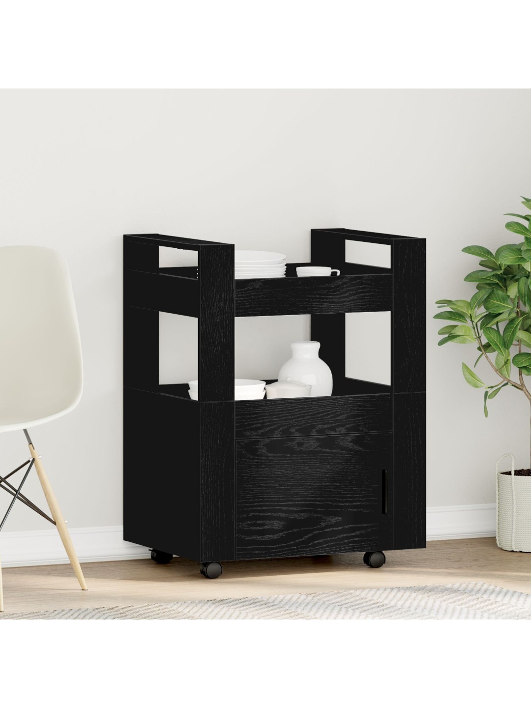 Keittiövaunu Musta Tammi 60x45x80 cm Tekninen Puu