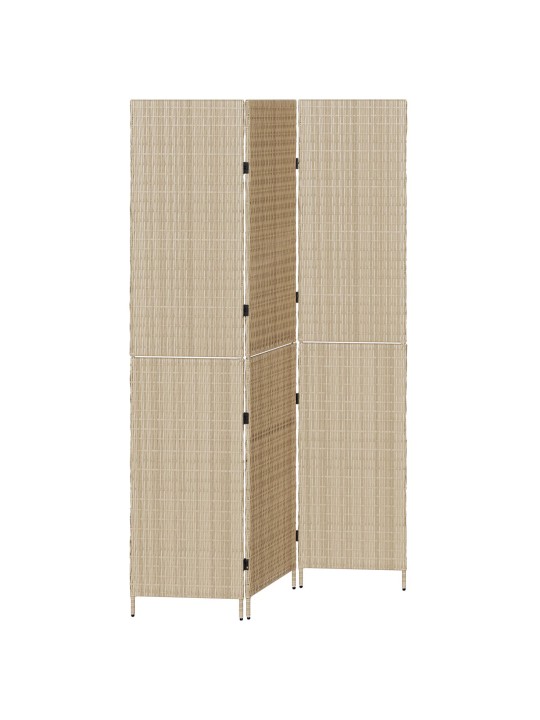 Huonejakaja 3 paneelia kokoontaittuva beige 146x200 cm poly rattan