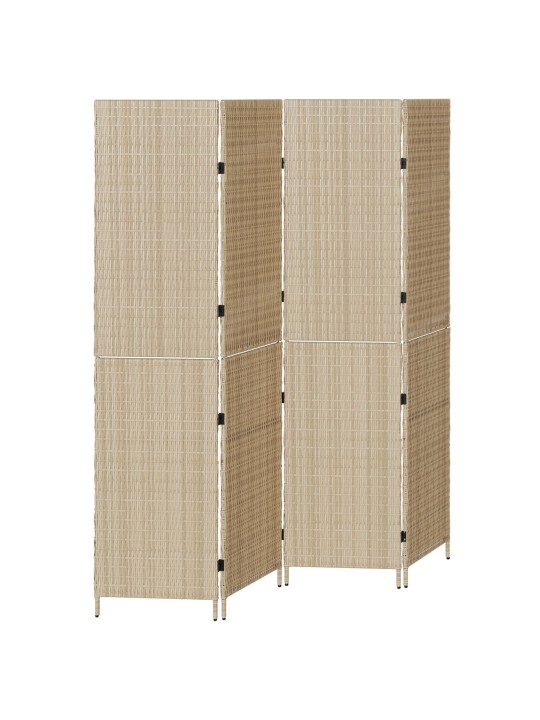 Huonejakaja 4 paneelia kokoontaitettava beige 196x180 cm poly rottinki