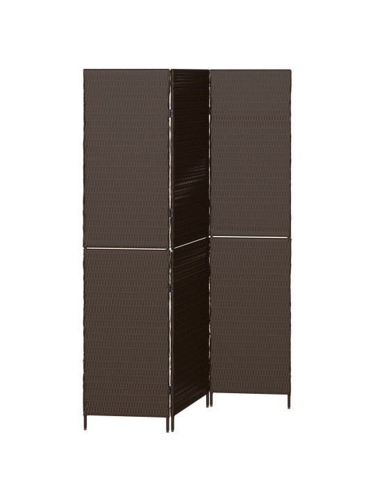 Huonejakaja 3 paneelia taitettava ruskea 146x180 cm poly rattan