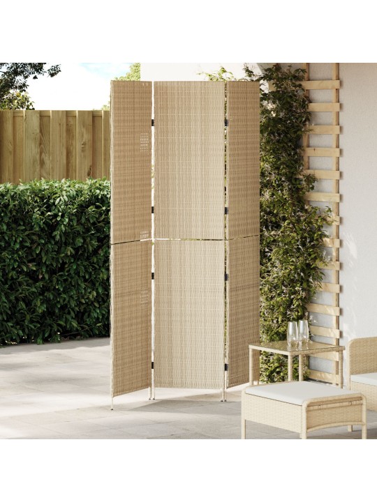 Huonejaotaja 3 paneelia kokoontaittuva beige 147x180 cm poly rattan