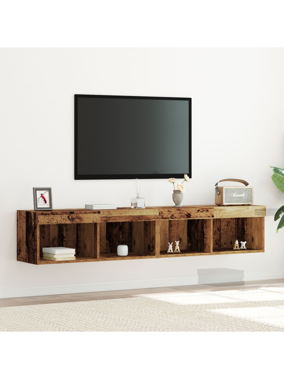 Tv-seinähyllyt led-valoilla 2 kpl vanha puu 80x30x30 cm